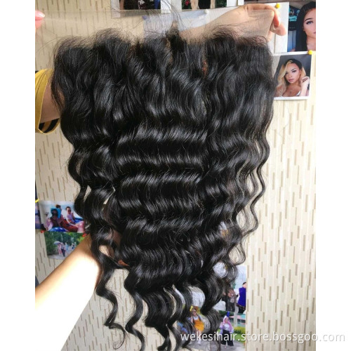 Free Shipping 10A Grade Silk Virgin Brazilian Deep Wave Hair Top Closure Lace Frontal 13X4 With Bundles Sale